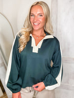 Load image into Gallery viewer, Almost There Teal Contrast Luxe Knit Pullover
