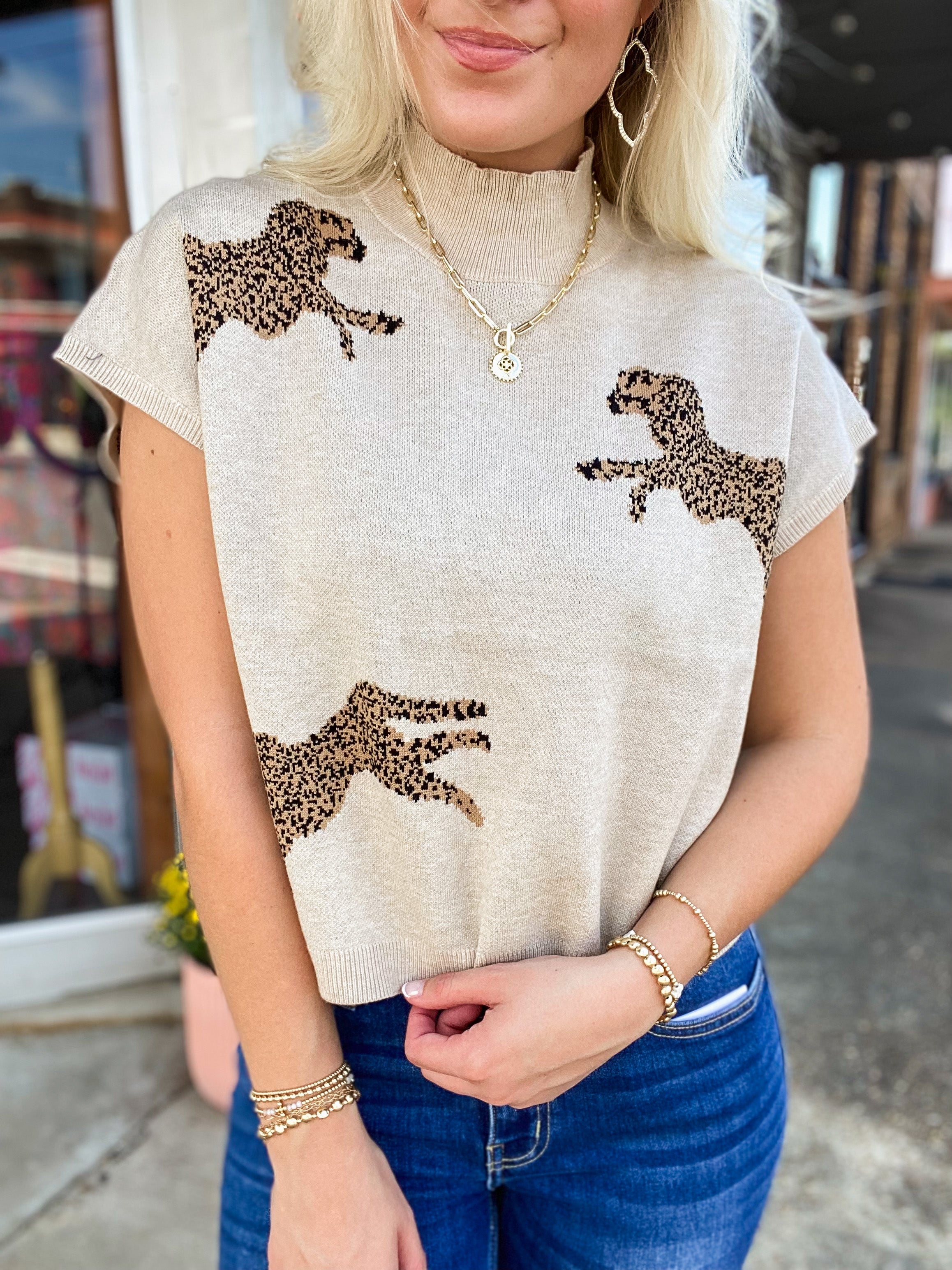 Making It Look Easy Graphic Leopard Sleeveless Sweater Vest Blouse