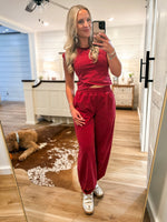 Load image into Gallery viewer, Crossing Boundaries Berry Red Washed Jogger Pant
