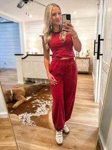Crossing Boundaries Berry Red Washed Jogger Pant