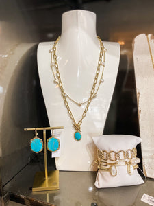Daphne Variegated Turquoise Gold Chain Link Necklace