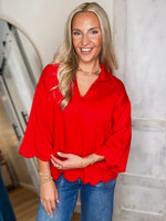 Load image into Gallery viewer, Everyone&#39;s Choice Red Scalloped Blouse
