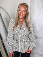 Load image into Gallery viewer, Hear Me Black Stripe Smocked Blouse
