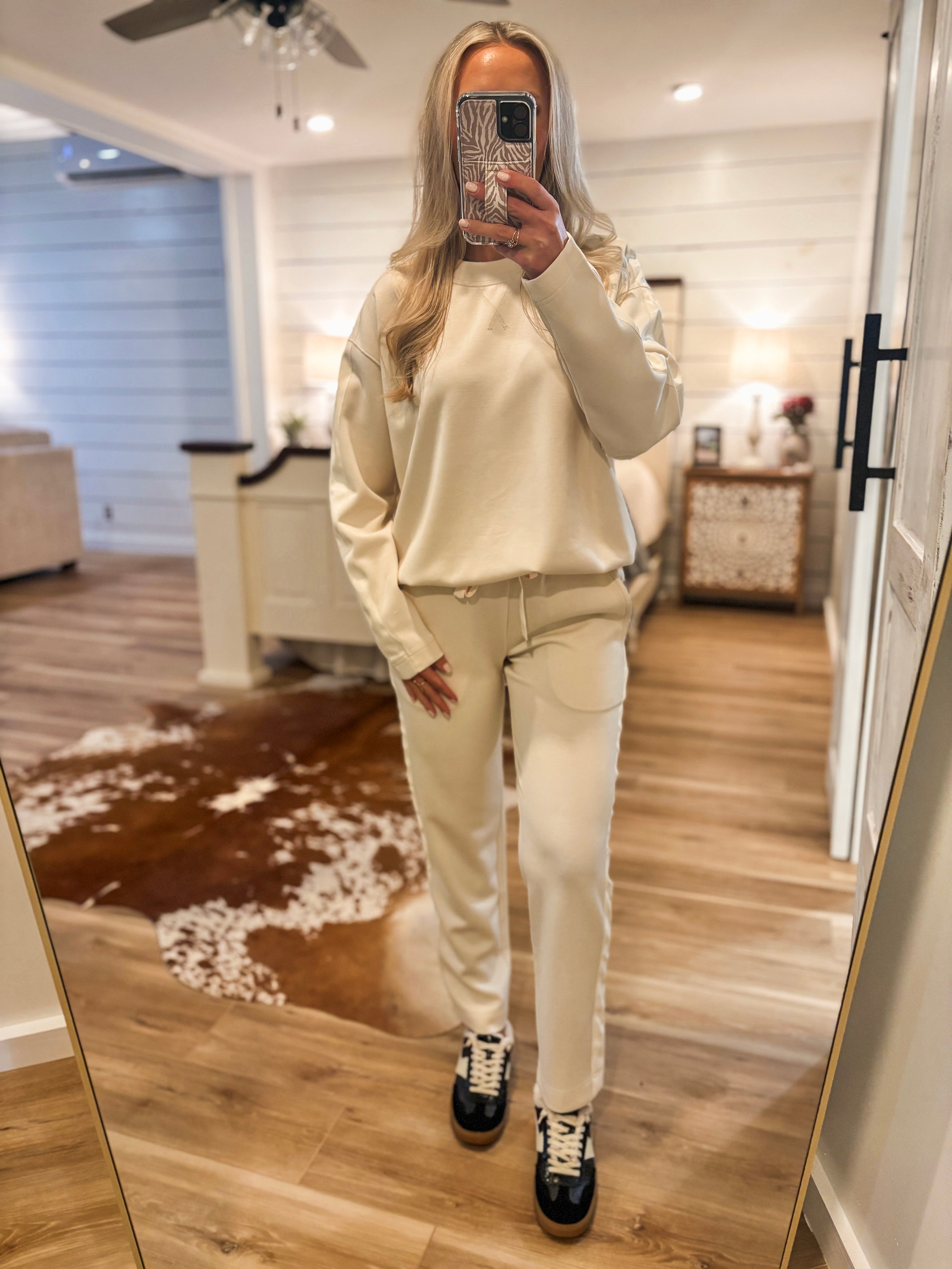 Coming Back Vanilla Satin Trim Sweatshirt & Lounge Pant Set