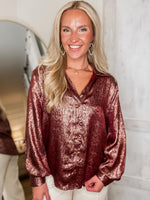 Load image into Gallery viewer, Ending This Burgundy Metallic Blouse
