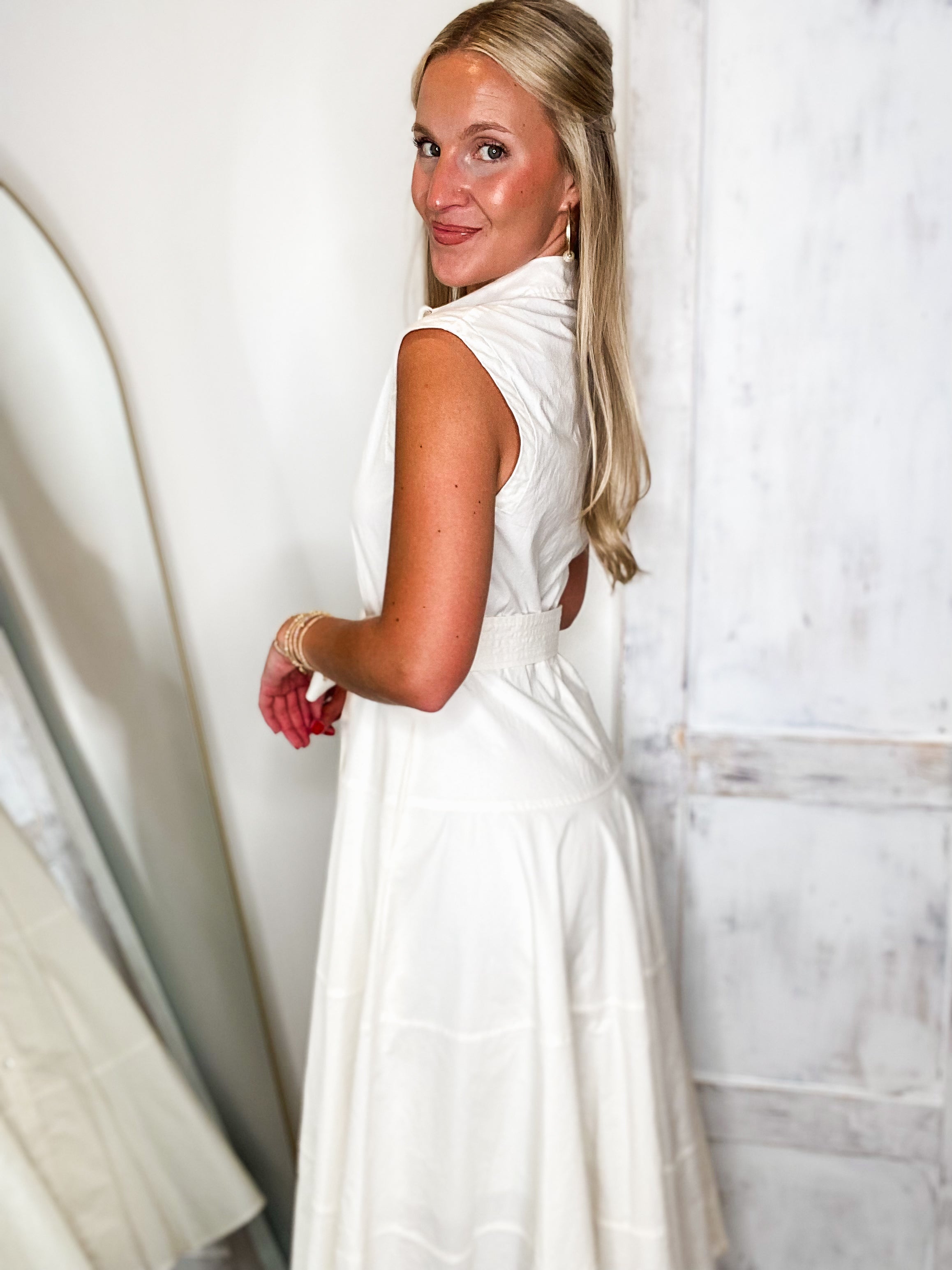 Mid-Day Dream Ivory Button Down PINCH Midi Dress