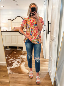 Dramatic Entrance Peach Printed Blouse
