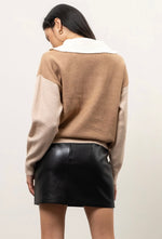 Load image into Gallery viewer, Don&#39;t Let Go Mocha Colorblock Quarter Zip Pullover
