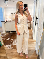 Load image into Gallery viewer, Make Them Stare Cream Vest Blouse &amp; Trouser Pant Set
