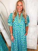 Load image into Gallery viewer, About Time Blue Leopard Contrast Maxi Dress
