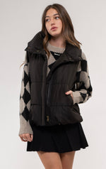 Load image into Gallery viewer, For Your Information Black Puffer Vest
