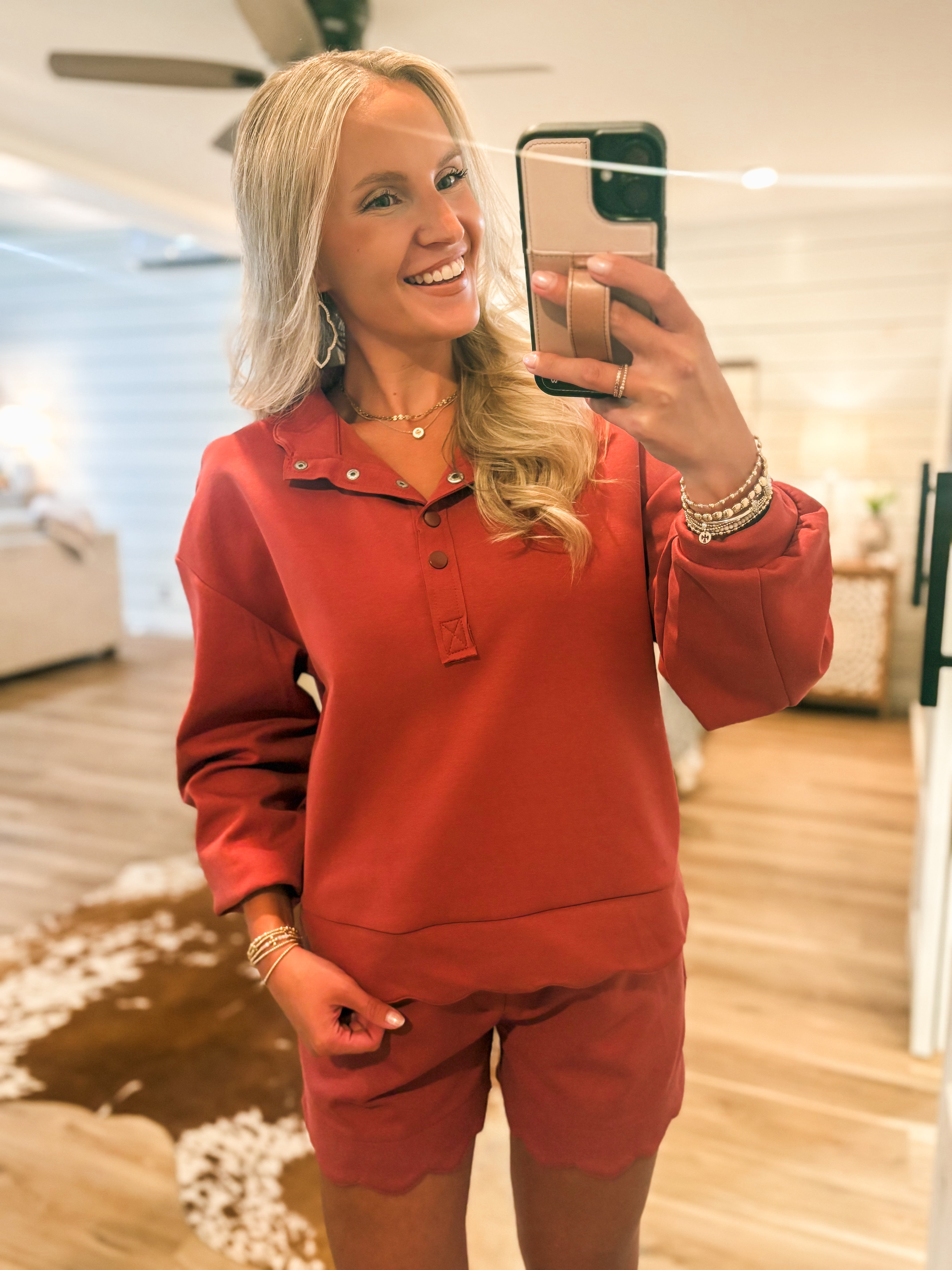 Up For It Brick Red Pullover & Shorts Set
