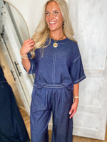 Load image into Gallery viewer, Sitting On Go Denim Tee &amp; Lounge Pant Set
