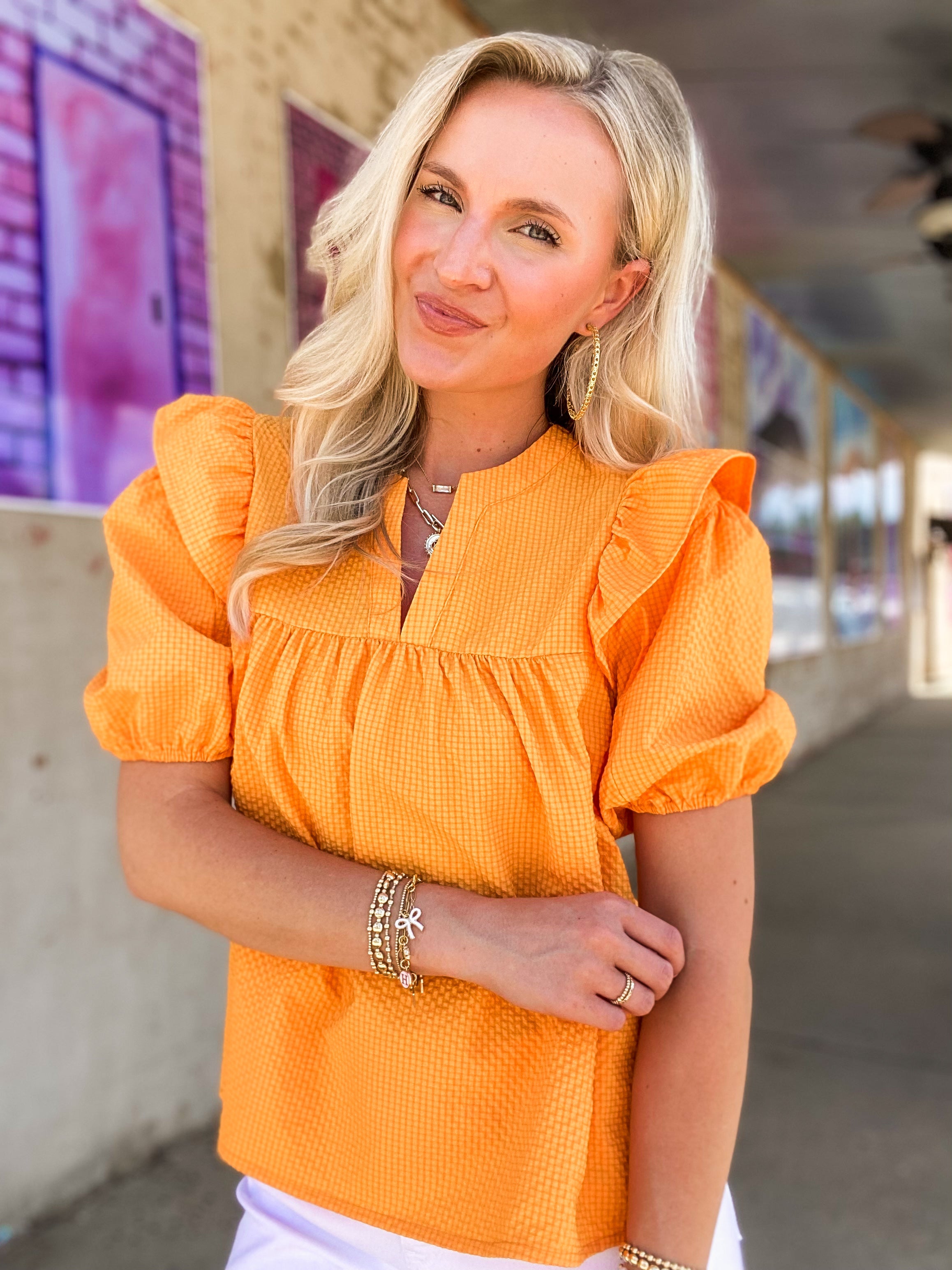 My Scene Neon Orange Textured THML Blouse