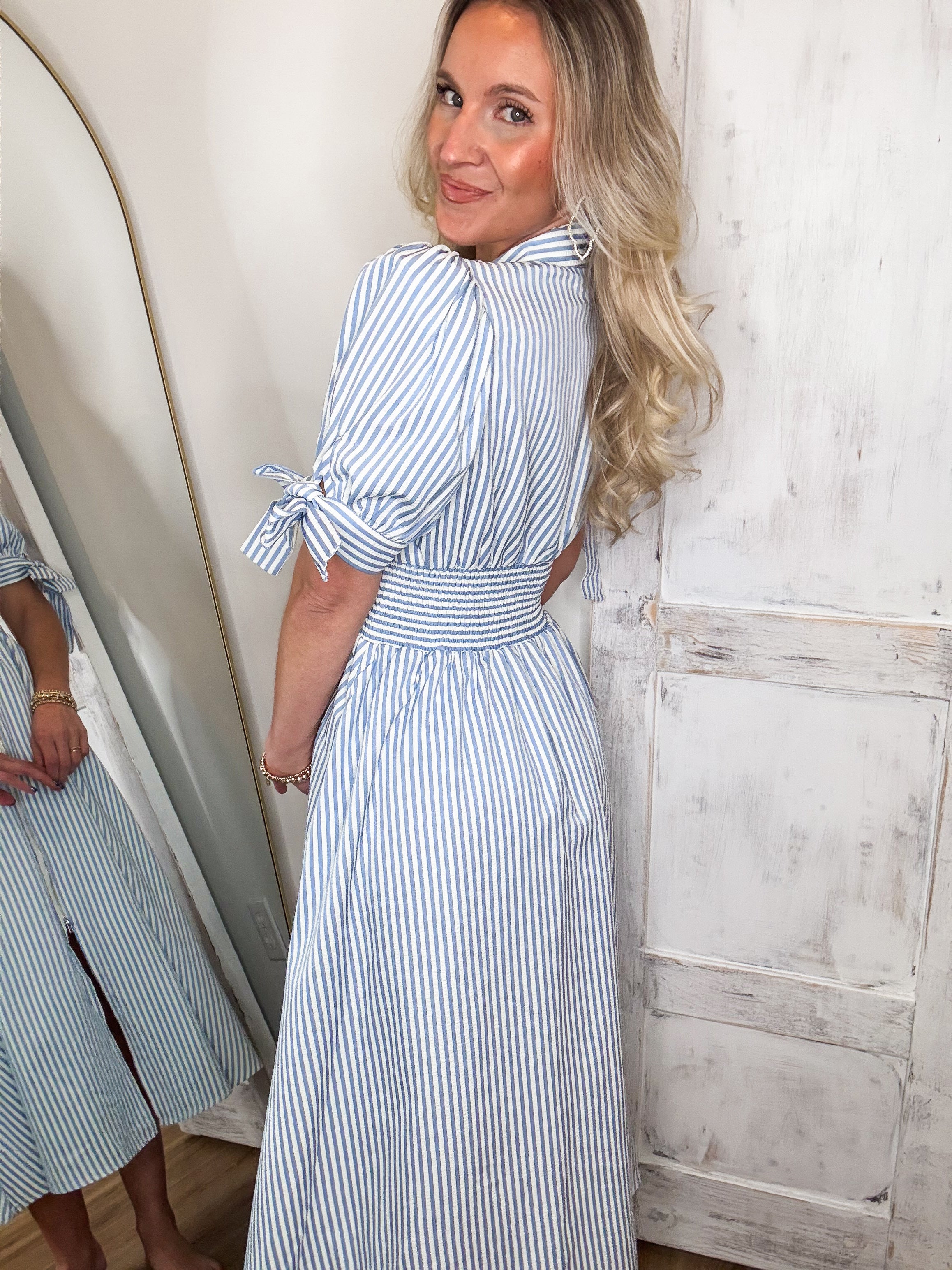 When You Know Powder Blue Stripe Midi Dress