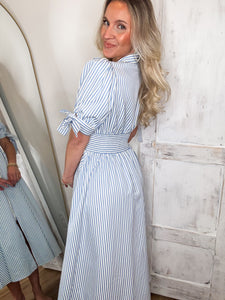 When You Know Powder Blue Stripe Midi Dress