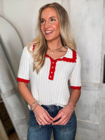 Load image into Gallery viewer, Sweet Remedy Ivory Contrast Knit Blouse
