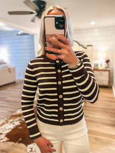 Right Moment Brown & Ivory Button Down Sweater