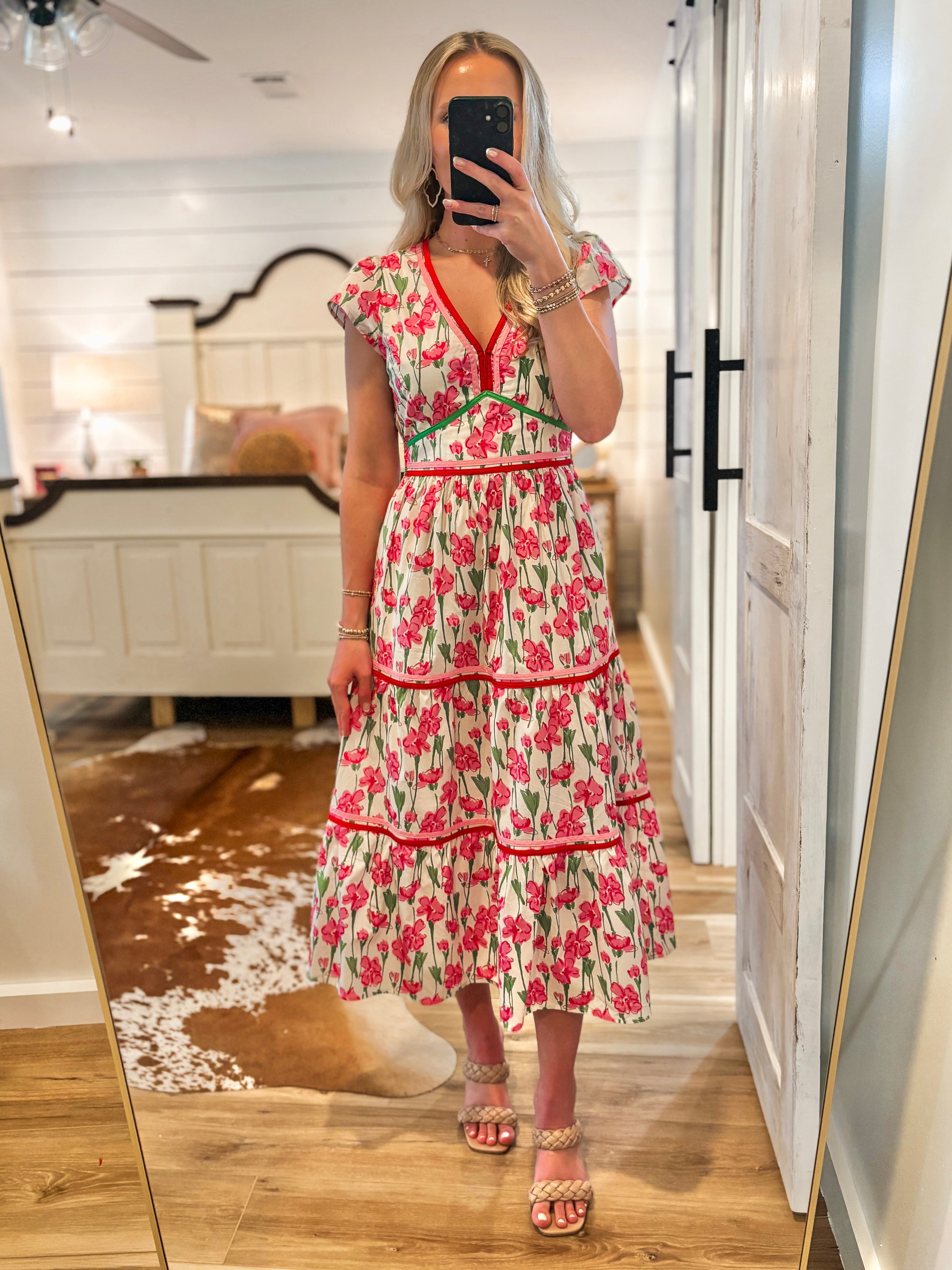 Summer Dreams Pink Floral Poplin Midi Dress