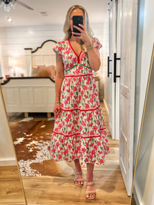 Summer Dreams Pink Floral Poplin Midi Dress