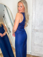 Load image into Gallery viewer, Saying Hello Denim Vest Blouse &amp; Palazzo Pant Set
