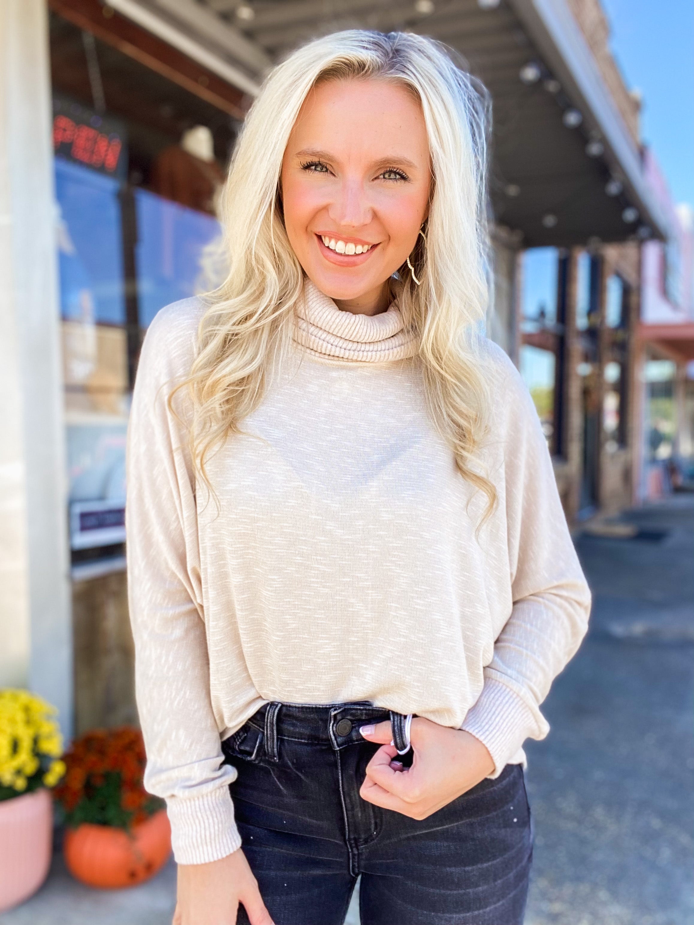 Remember It All Taupe Heathered Cowl Neck Sweater