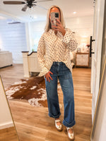 Load image into Gallery viewer, Ivory/Brown Polka Dot Button Down Blouse
