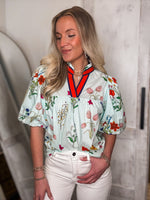 Load image into Gallery viewer, Letting Go Light Blue Floral THML Blouse
