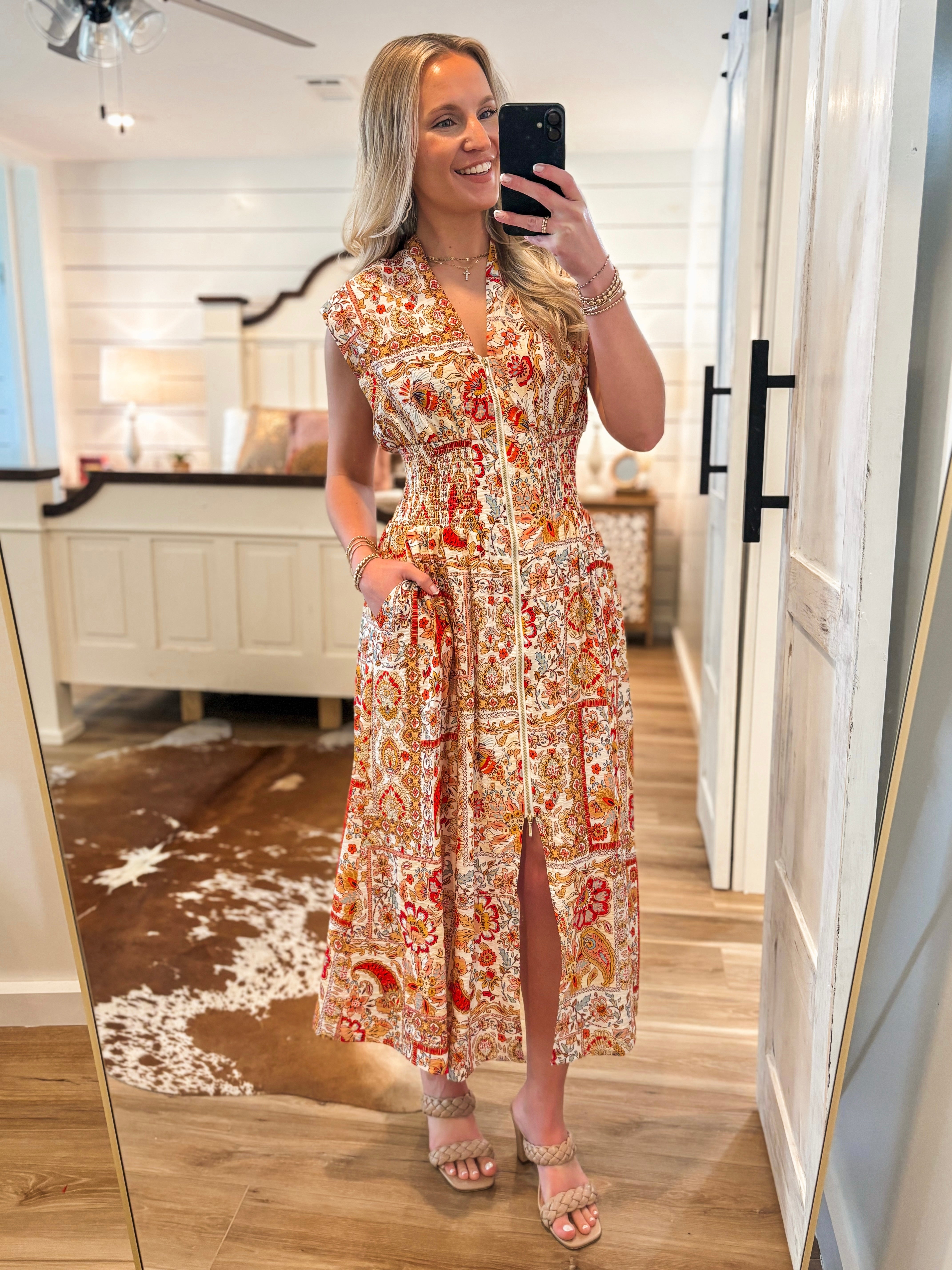 paisley midi dress Yumi Women's 3/4 Sleeves Paisley Wrap Midi Dress
