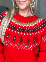 Load image into Gallery viewer, Speak Out Red Multi Printed Knit Sweater
