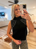 Load image into Gallery viewer, Black Rhinestone Sleeveless Sweater
