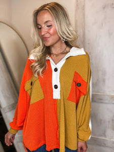 Leaves Falling Color Block Henley Blouse