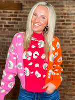 Load image into Gallery viewer, Can&#39;t Be Replaced Pink Colorblock Cheetah Print THML Sweater

