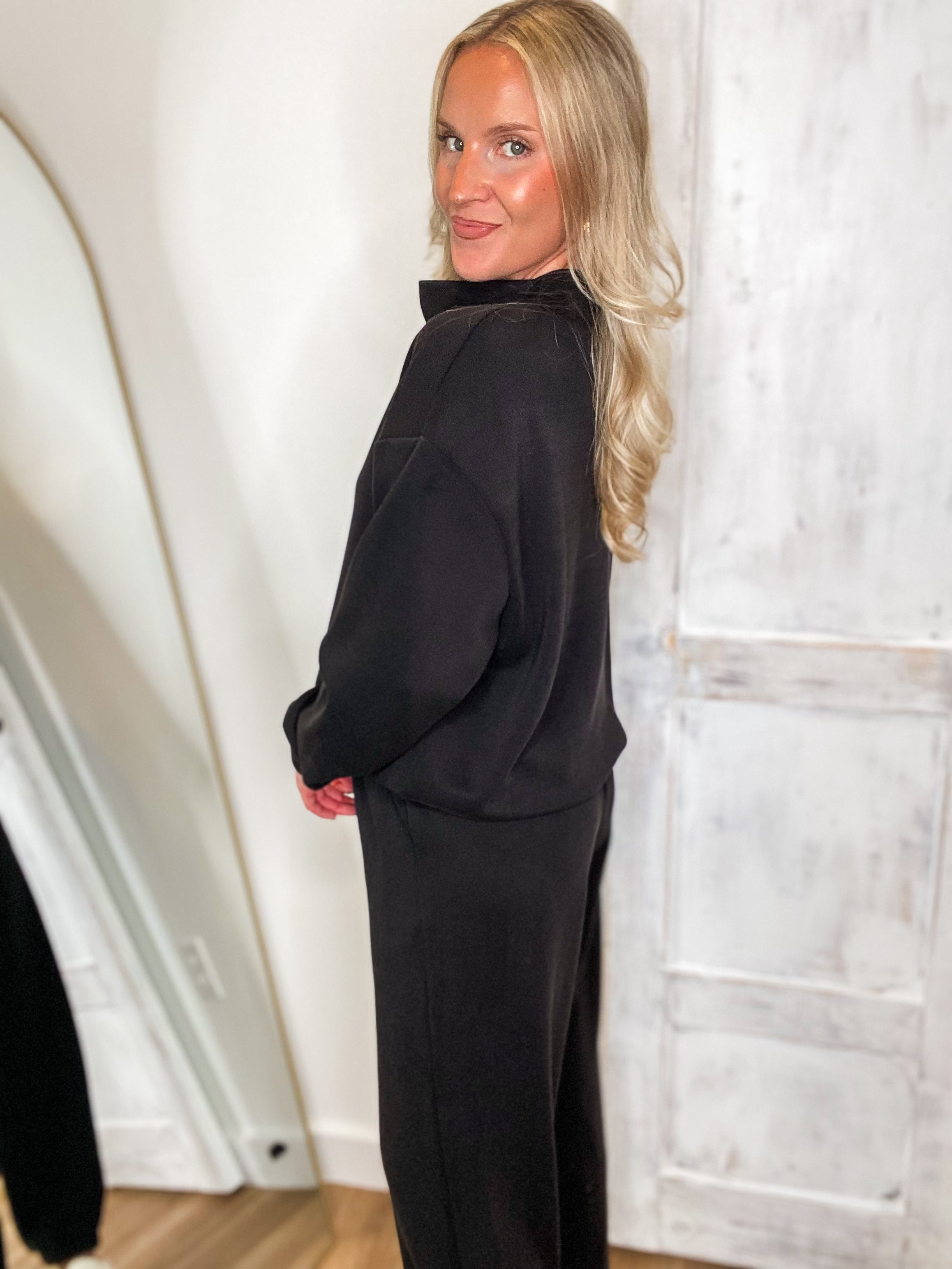 Set The Tone Black Modal Pullover & Jogger Pant Set