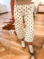 Load image into Gallery viewer, Saying More Oatmeal Polka Dot Barrel Denim Pant

