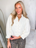 Load image into Gallery viewer, Cream Faux Button Bubble Blouse
