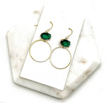 Load image into Gallery viewer, Emerald Green Gem Crystal Gold Hoop Statement Earrings
