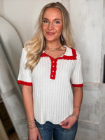 Load image into Gallery viewer, Sweet Remedy Ivory Contrast Knit Blouse
