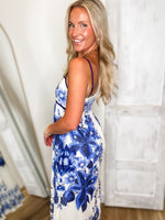 Load image into Gallery viewer, Sunny Day Blue Floral Baby Doll Midi Dress
