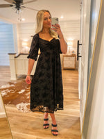 Load image into Gallery viewer, Along The Way Black Floral Velvet Midi Dress
