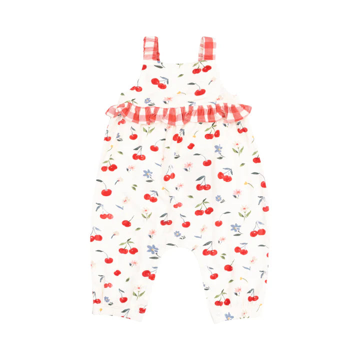 Angel Dear Ruffle Waist Romper - Watercolor Cherries