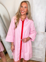 Load image into Gallery viewer, All Here Pink &amp; Red Pin Stripe Mini Dress
