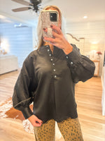 Load image into Gallery viewer, Black Half Button L/S Blouse
