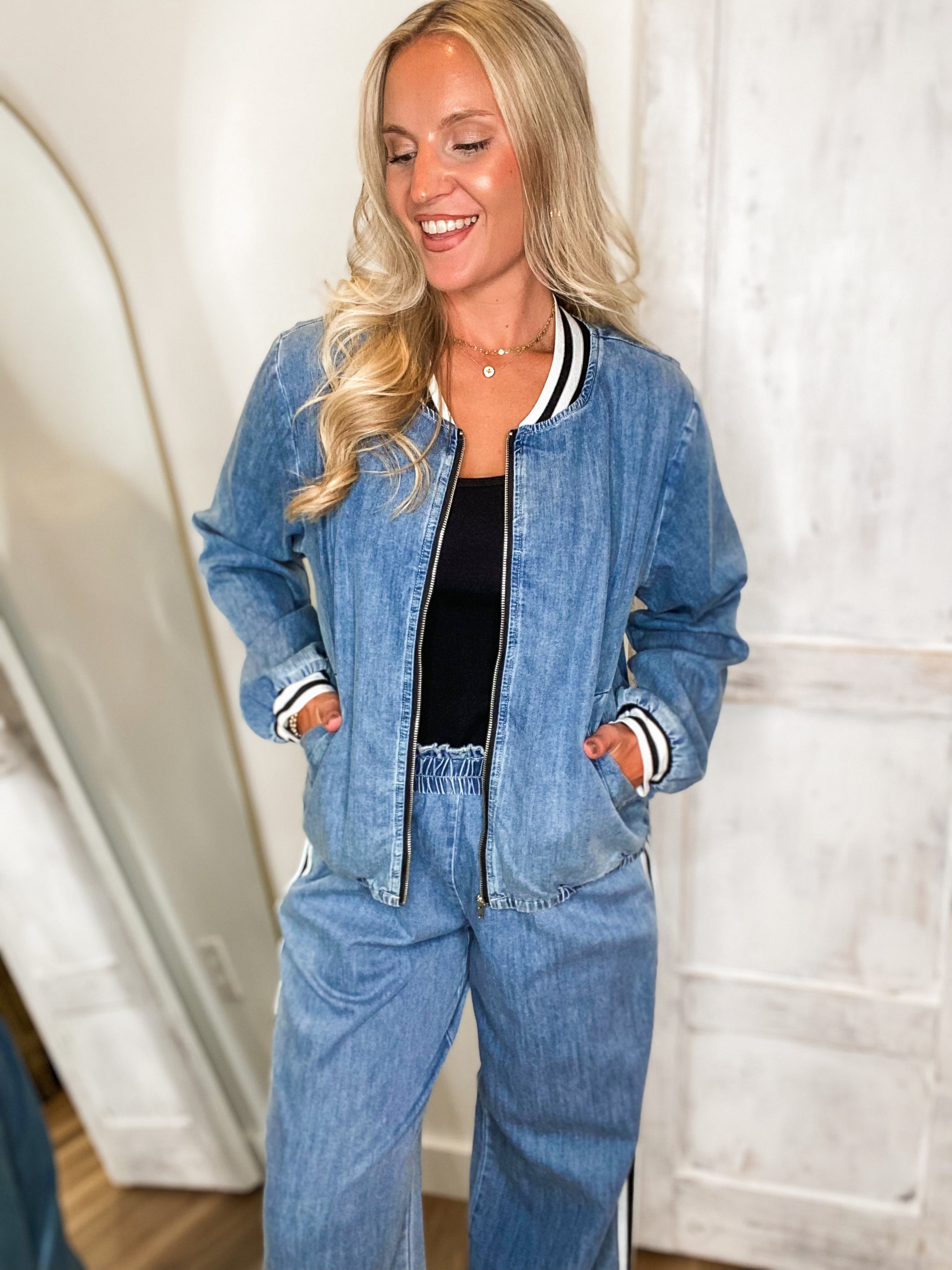 Step Forward Denim Zip Track Jacket