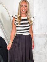 Load image into Gallery viewer, Trusting In You Ivory &amp; Black Knit Midi Dress
