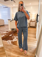 Load image into Gallery viewer, Last Wishes Navy/Powder Blue Stripe Tee &amp; Lounge Pant Set
