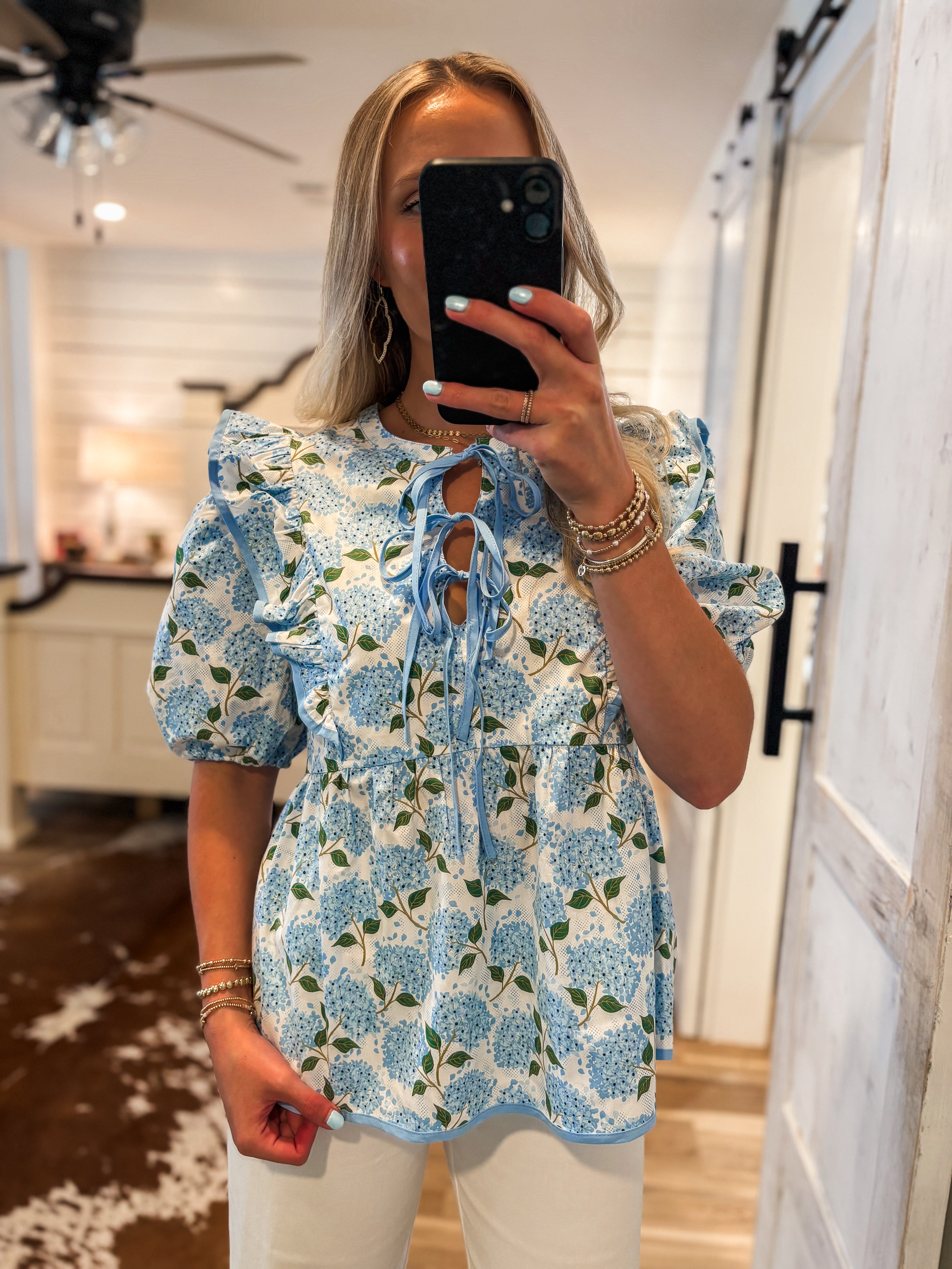 Hopeful Wishes Blue Floral Bow Blouse