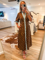 Load image into Gallery viewer, Promise Made Brown Polka Dot Midi Dress
