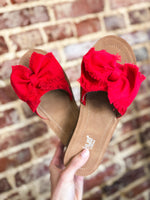 Load image into Gallery viewer, Red Canvas Spray Tan Corkys Slide Sandal
