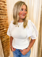 Load image into Gallery viewer, As I Please White Bow Sleeve Blouse
